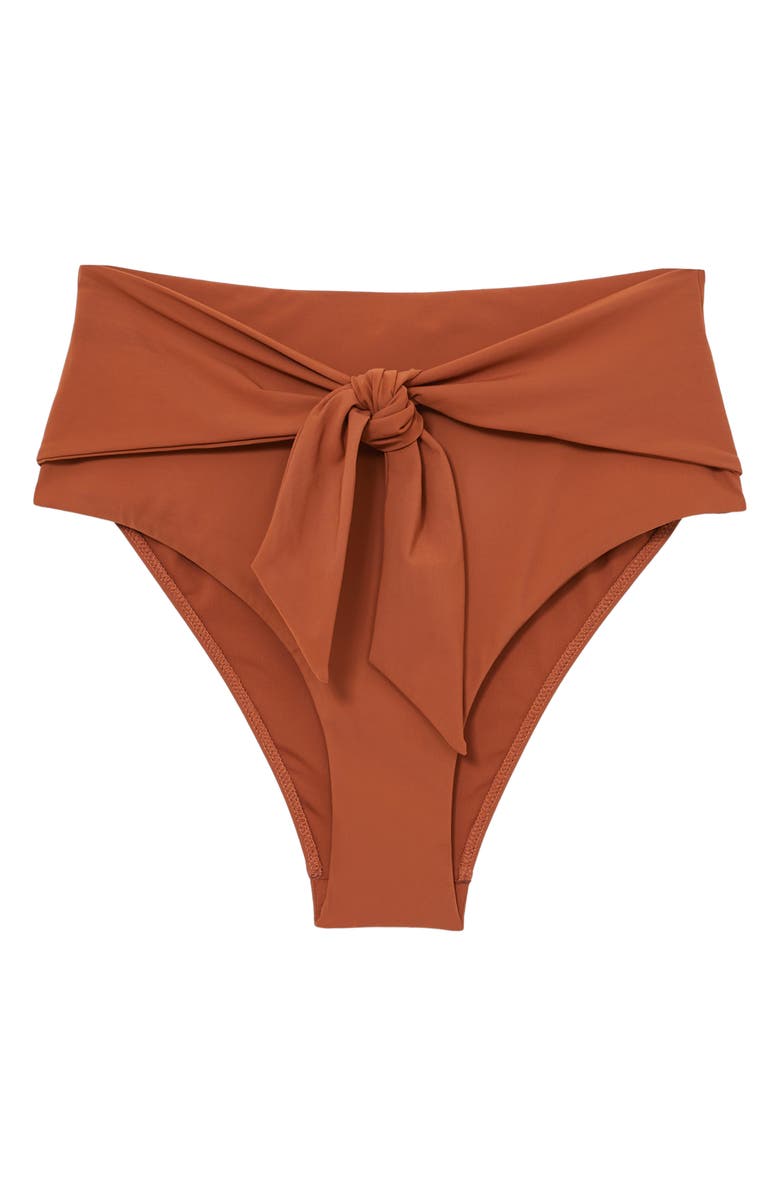 Reiss Hallie Tie Front High Waist Bikini Bottoms, Alternate, color, Brown