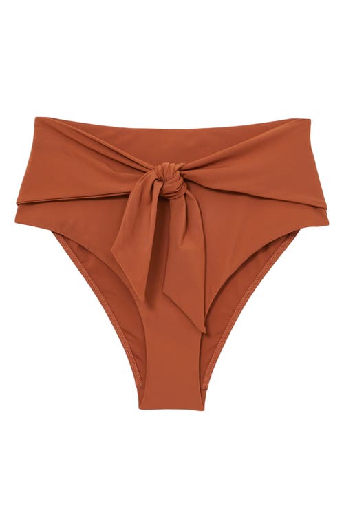 Reiss Hallie Tie Front High Waist Bikini Bottoms In Brown