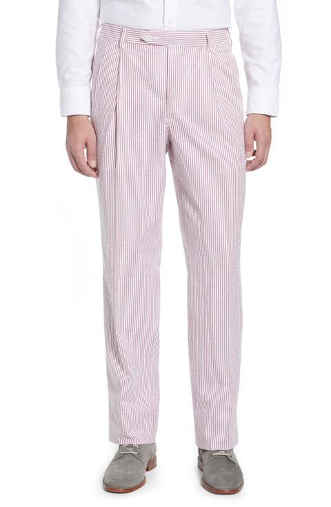 Pleated Seersucker Cotton Dress Pants