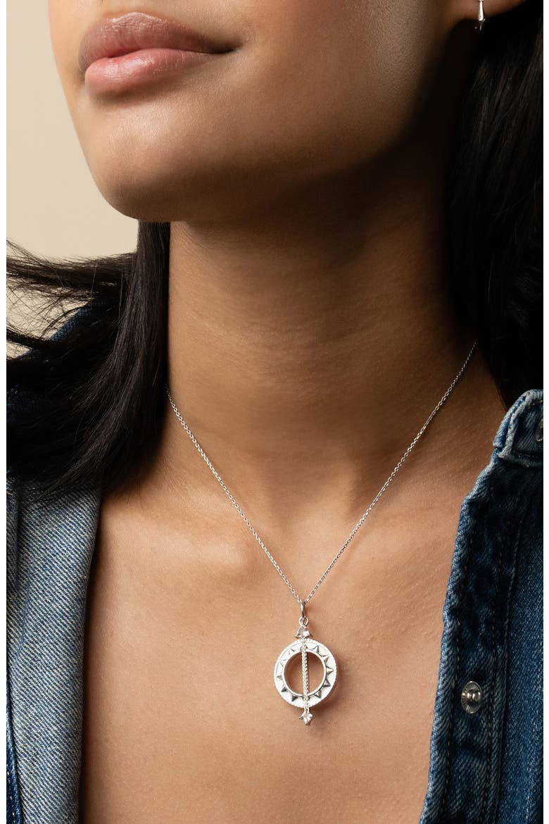 Sundial Pendant Necklace, Alternate, color, SILVER