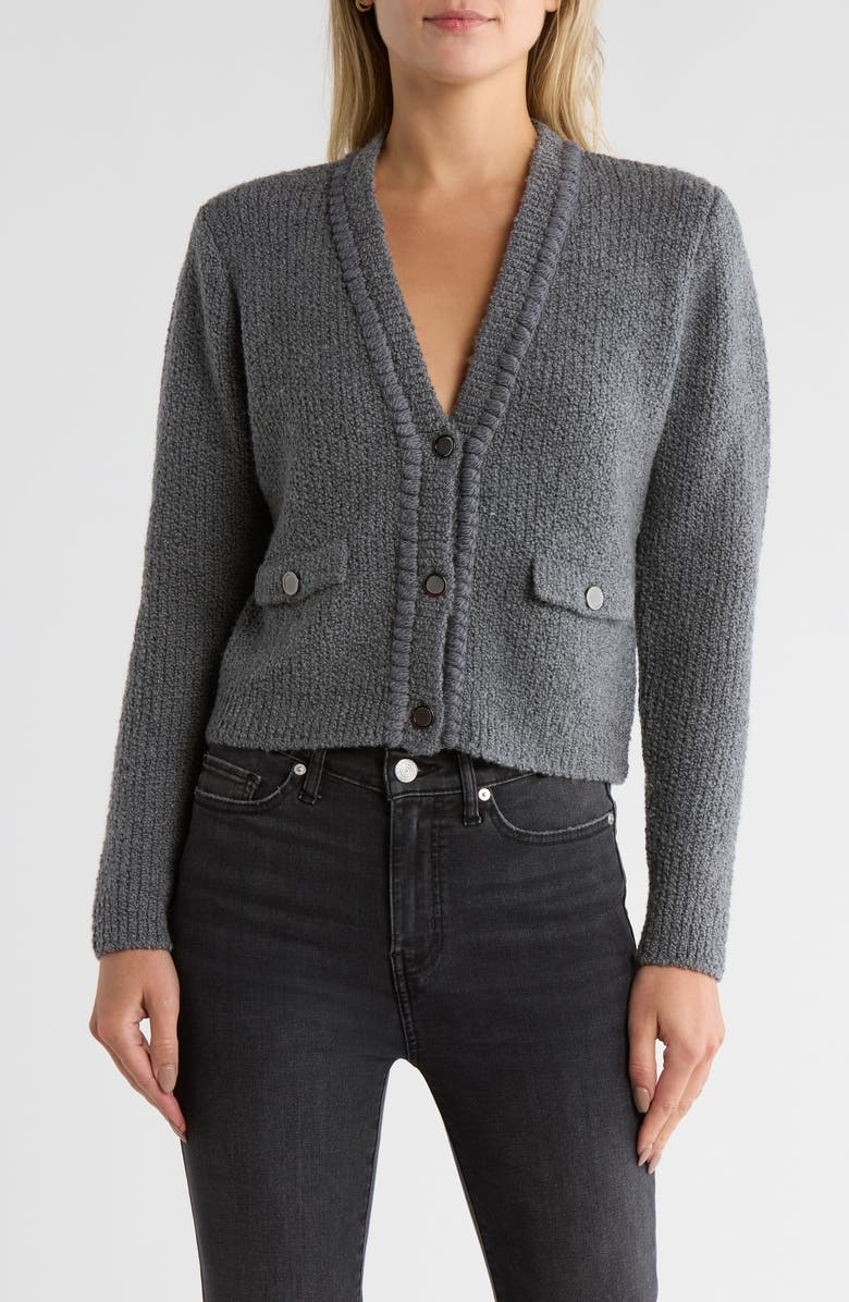 FRAME Double Pocket Crop Cardigan, Main, color, Pewter
