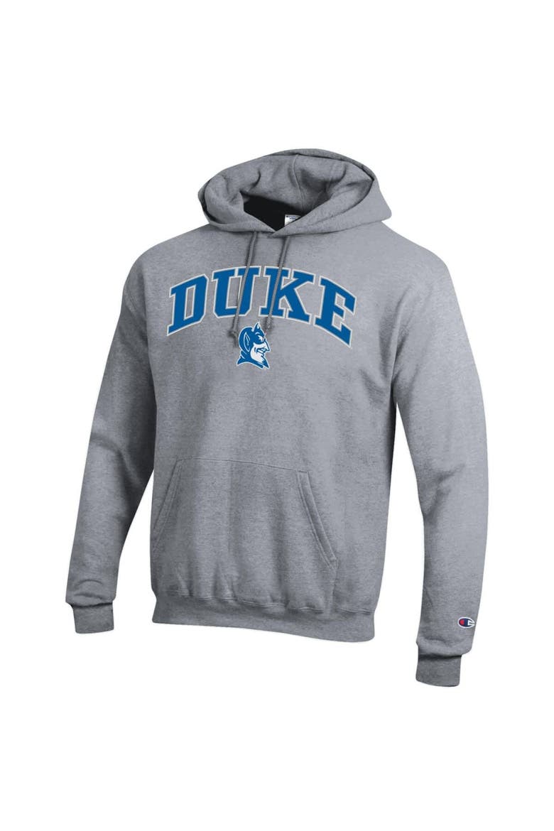 Men's Champion  Heather Gray Duke Blue Devils Arch Over Logo Pullover Hoodie, Alternate, color, Heather Gray