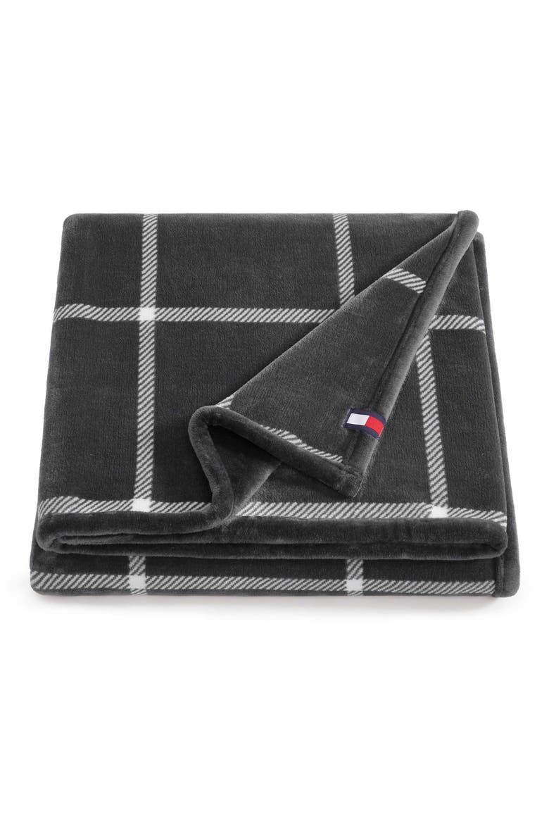Dumbo Windowpane Reversible Throw, Main, color, CHARCOAL GREY/ IVORY WHITE