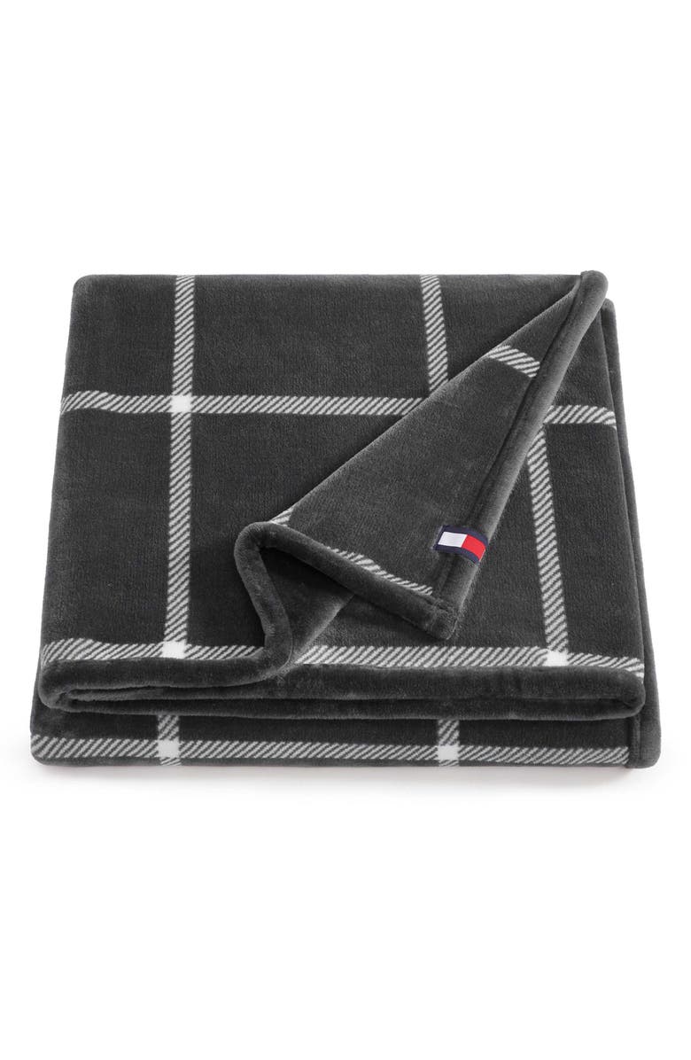 Tommy Hilfiger Dumbo Windowpane Reversible Throw, Main, color, Charcoal Grey/ Ivory White