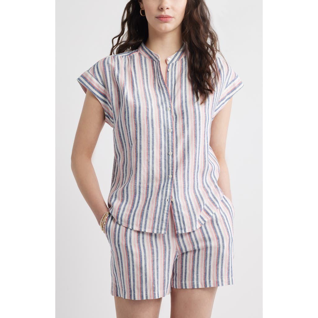 Caslonr Caslon(r) Stripe Linen Blend Short Sleeve Button-up Shirt