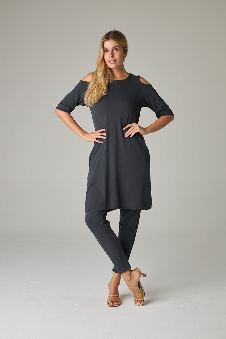 Caspian Eco-Luxe Rib Cold-Shoulder Tunic/Dress - Ultra-Luxe Flow, Alternate, color, Slate