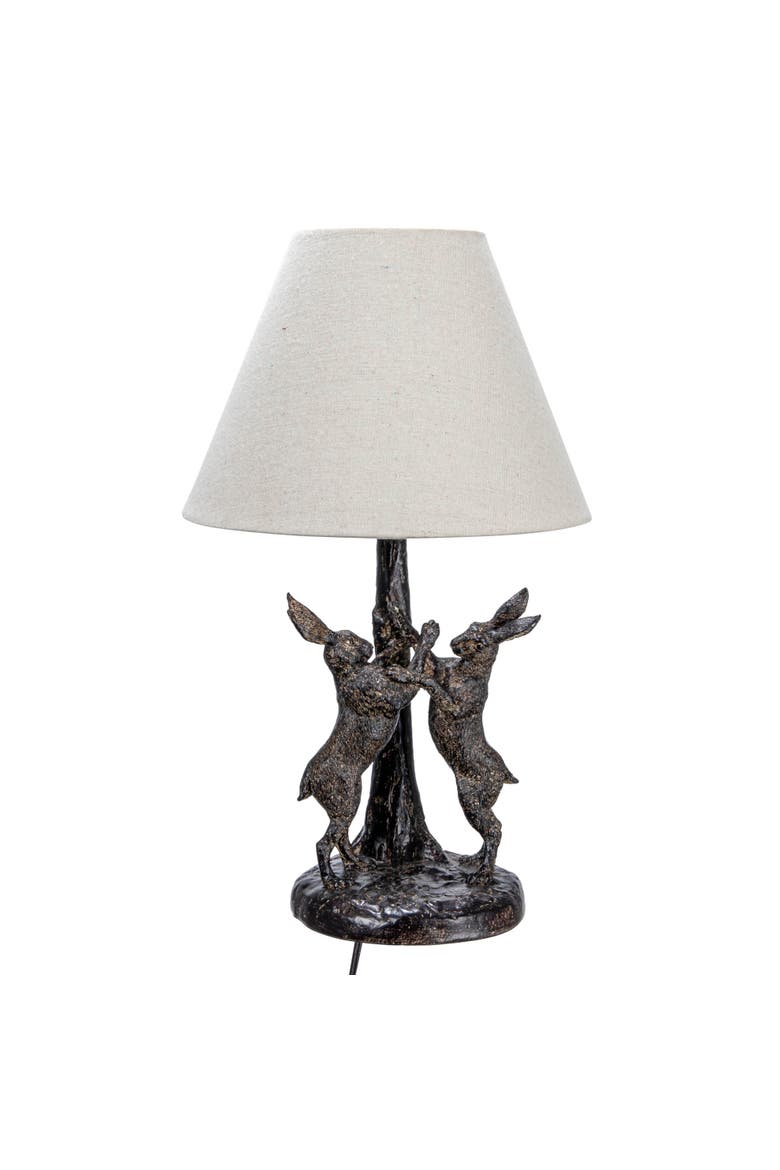 Bunny Rabbit Table Lamp with Linen Empire Shade, Brown and Natural, Alternate, color, Brown