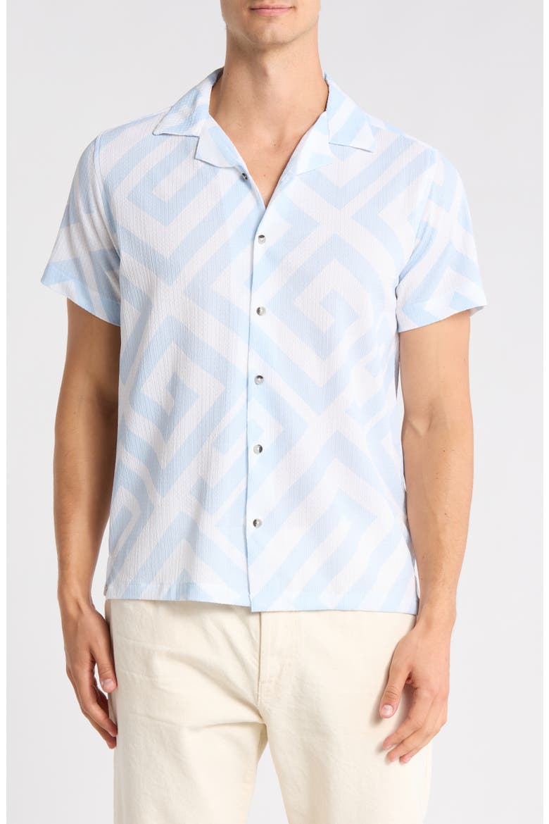 Geometric Print Camp Shirt, Main, color, BLUE FINCH