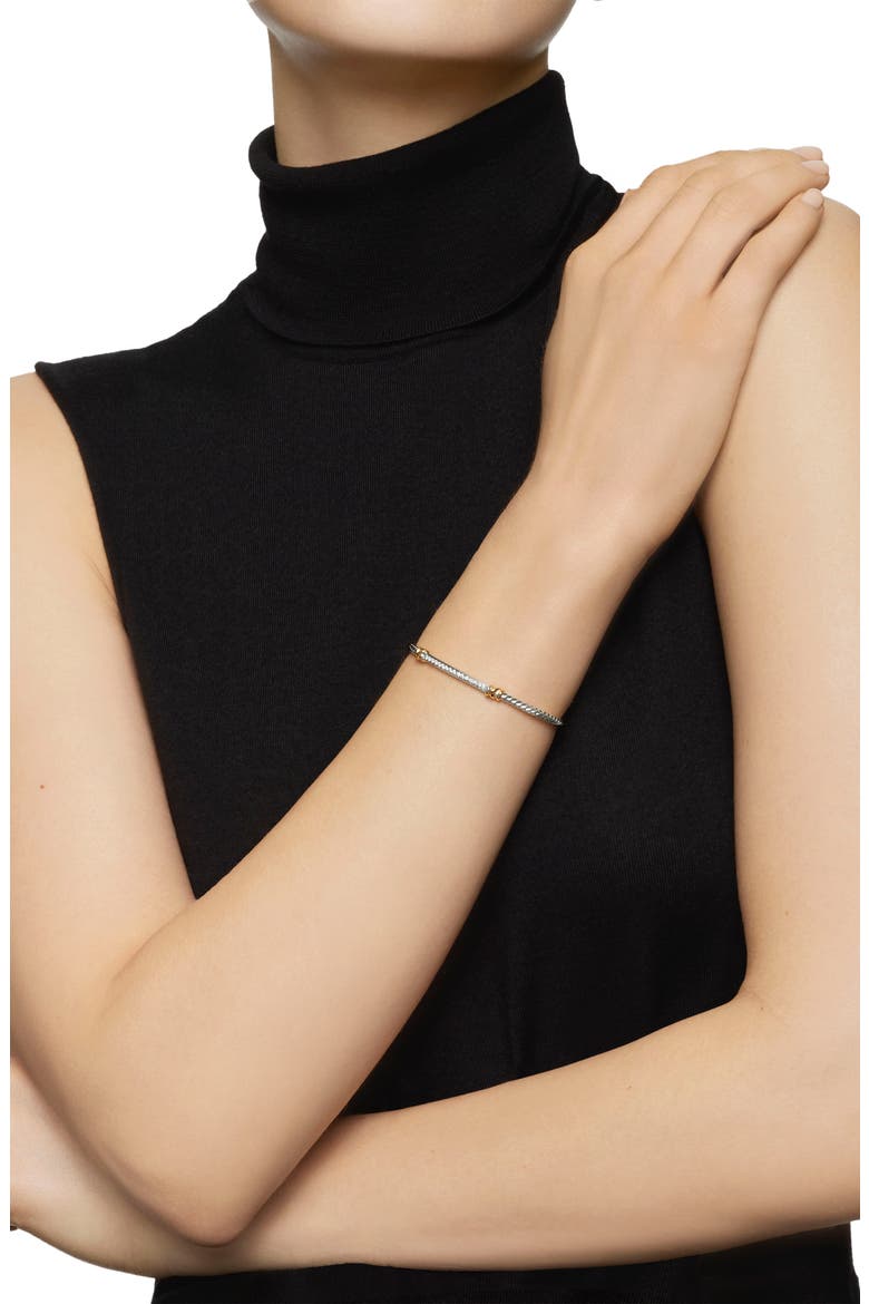 Helena Two Station Diamond Cable Cuff Bracelet, 3mm, Alternate, color, YELLOW GOLD/ SILVER