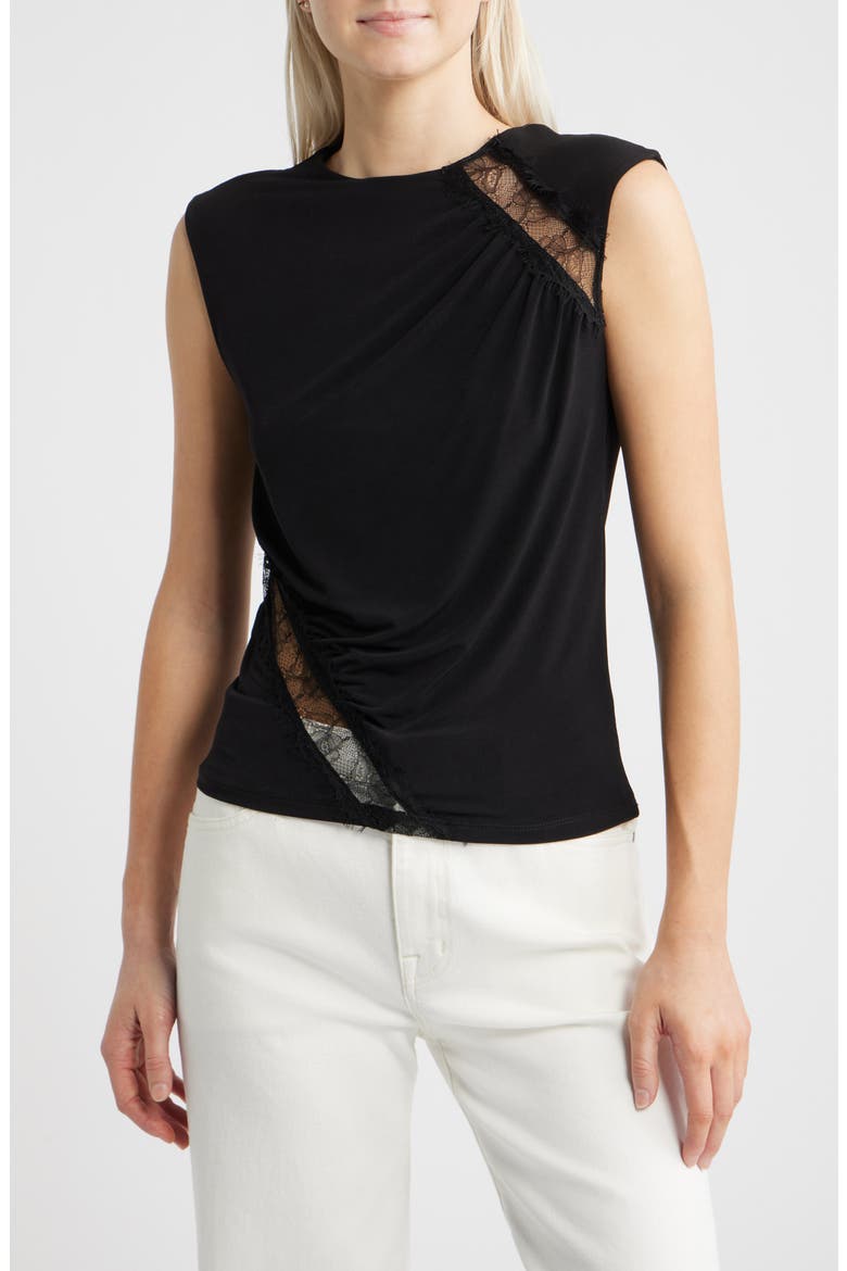 Cindy Lace Panel Ruched Top, Main, color, BLACK