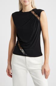 MANGO Cindy Lace Panel Ruched Top