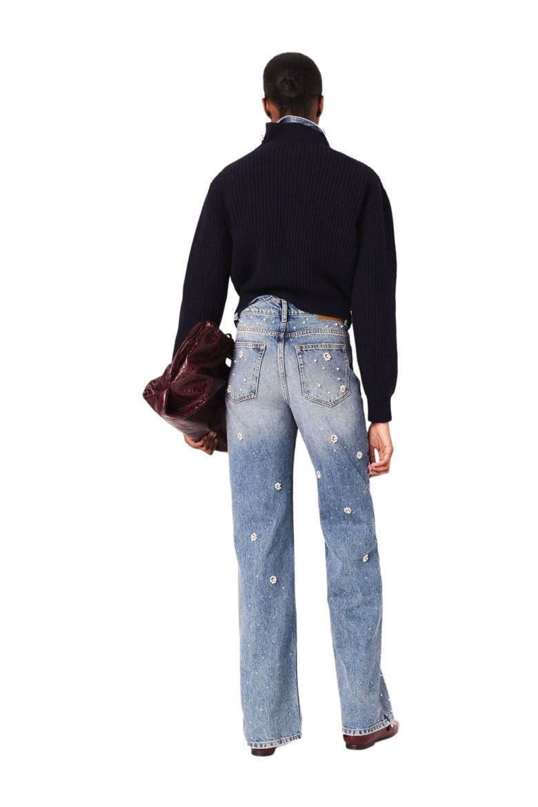 Wide-leg embroidered jeans, Alternate, color, Blue