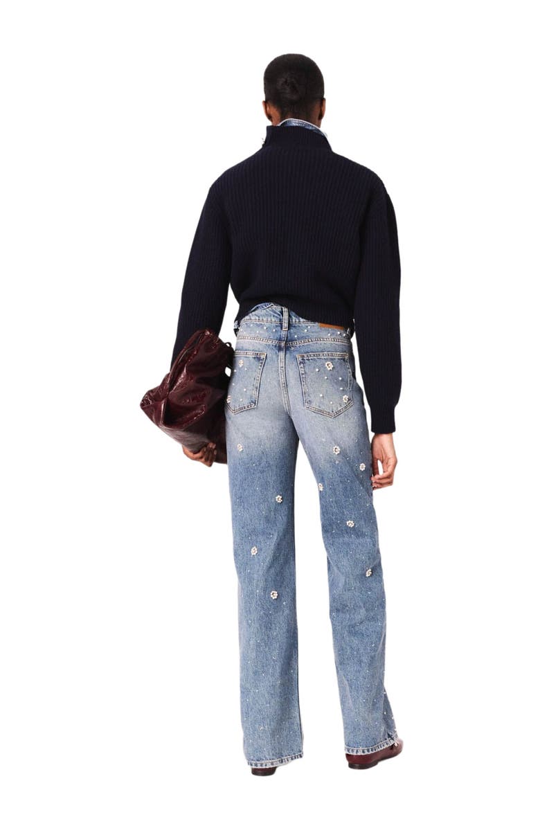 maje Wide-leg embroidered jeans, Alternate, color, Blue