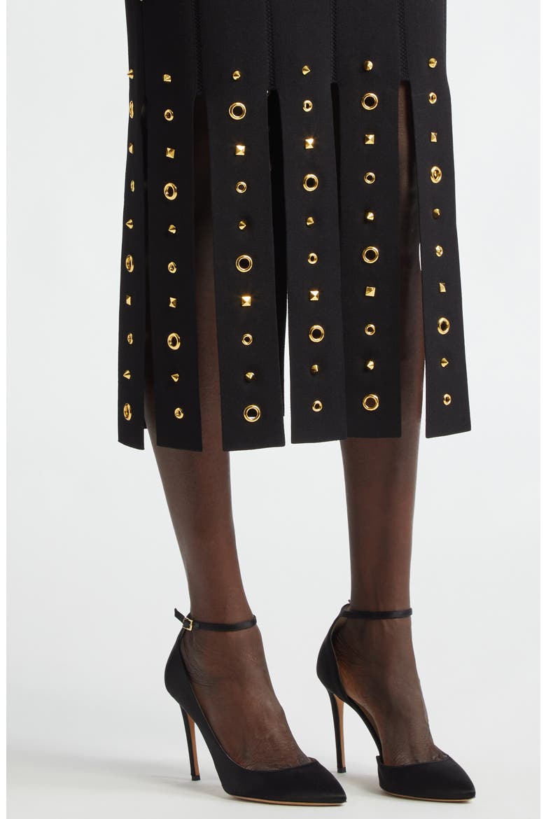 Grommet Studded Car Wash Knit Skirt, Alternate, color, BLACK