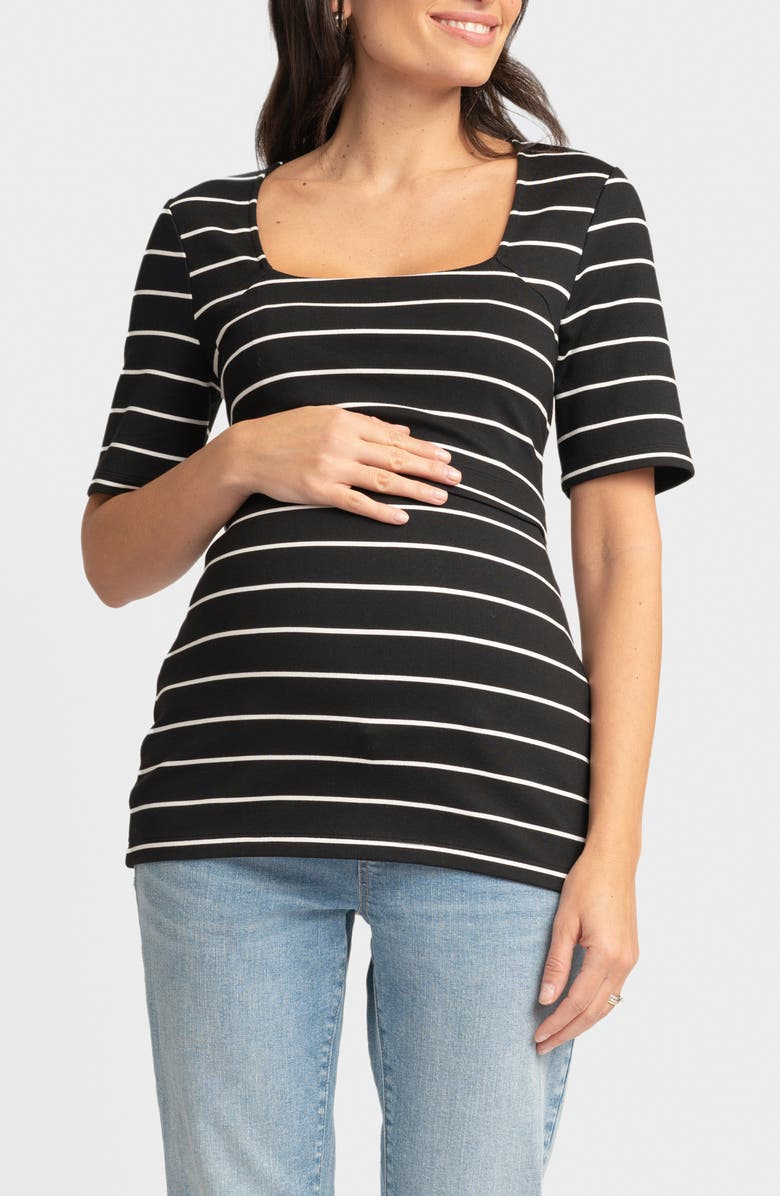 Seraphine Stripe Square Neck Maternity/Nursing T-Shirt, Main, color, 