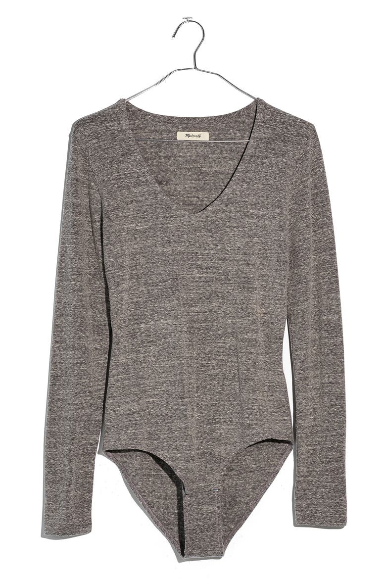 V-Neck Bodysuit, Alternate, color, HTHR SMOKE