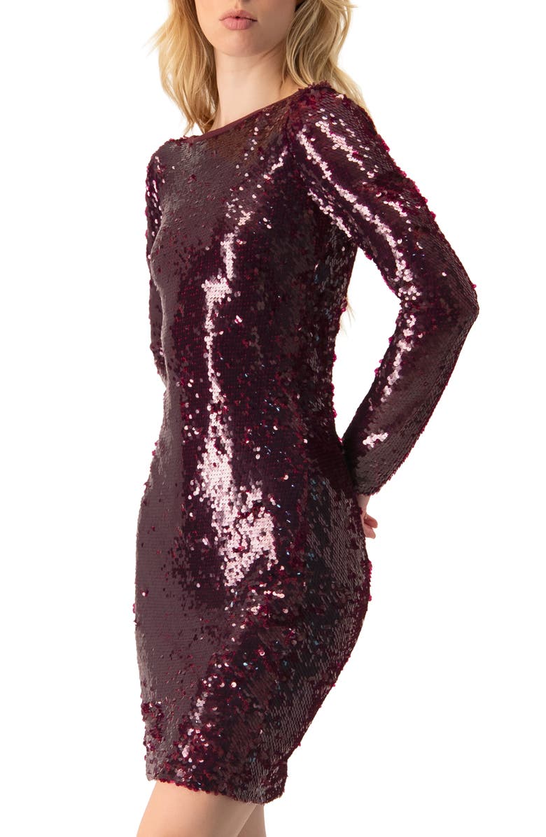IVONNE Short Sequin Dress, Alternate, color, Wine