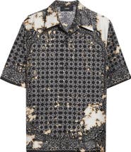 AMIRI Bleach Splatter Bandana Silk Bowling Shirt