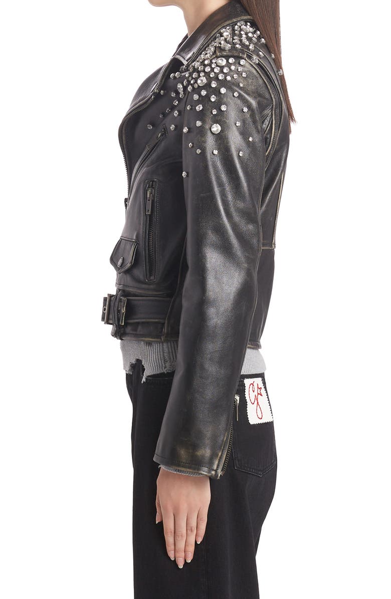 Golden Goose Chiodo Destiny Crystal Embellished Leather Moto Jacket, Alternate, color, Black