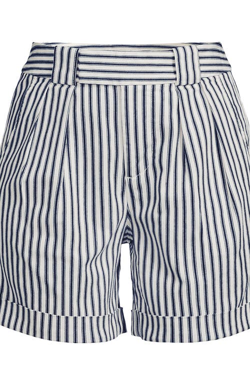 Lands' End Chino High Rise Pleated 7" Shorts In Ivory/deep Sea Awning Stripe