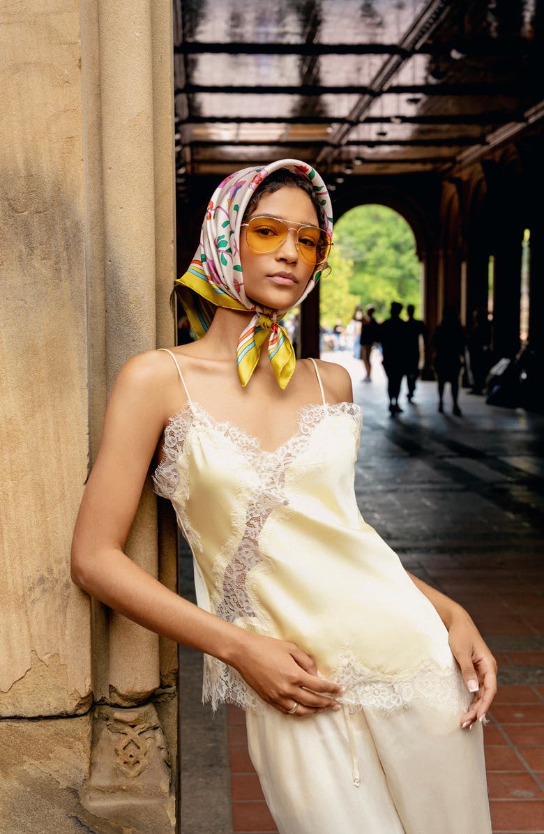 Jessie Zhao New York Limoncello Jardin Double Sided Silk Scarf, Alternate, color, Pink