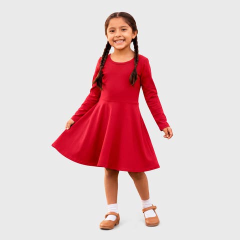 Girls Soft Jersey 100% Cotton Long Sleeve Skater Twirly Dress