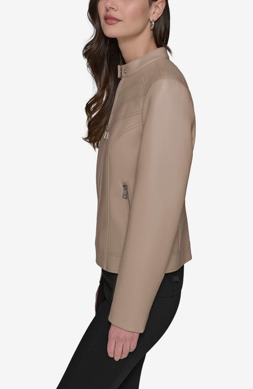 KARL LAGERFELD KARL LAGERFELD PARIS WATER RESISTANT CHEVRON DETAIL FAUX LEATHER JACKET