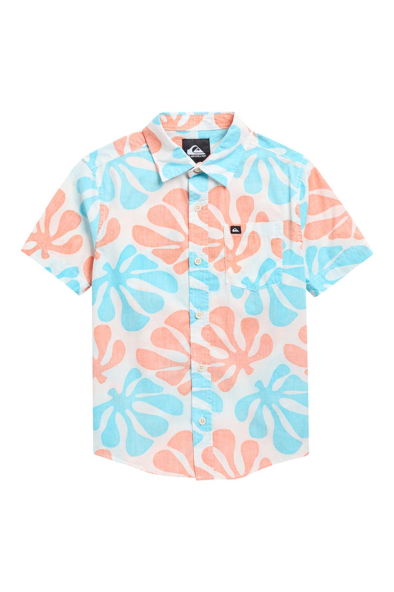 Kids' Sol Tiles Classic Short Sleeve Button-Up Shirt, Main, color, OFF WHITE