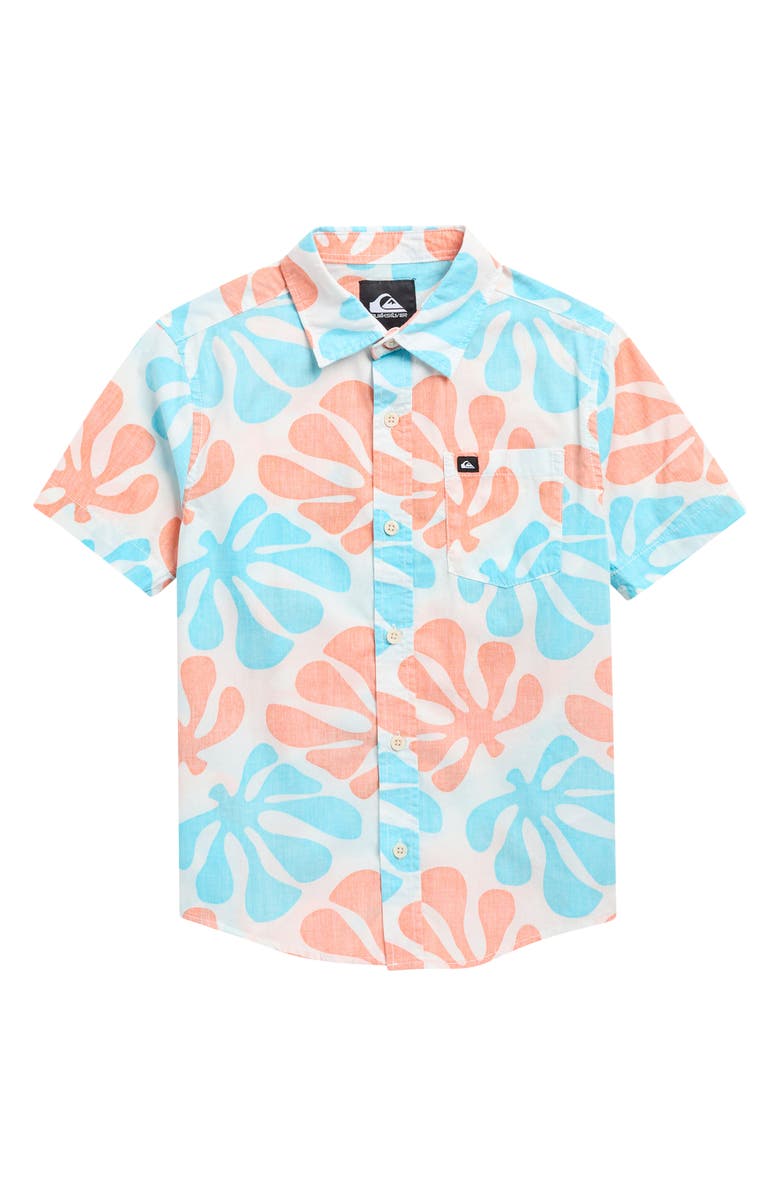 Quiksilver Kids' Sol Tiles Classic Short Sleeve Button-Up Shirt, Main, color, Off White
