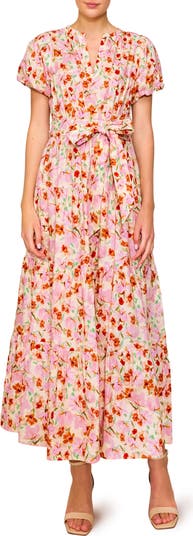Floral Puff Sleeve Tiered Maxi Dress