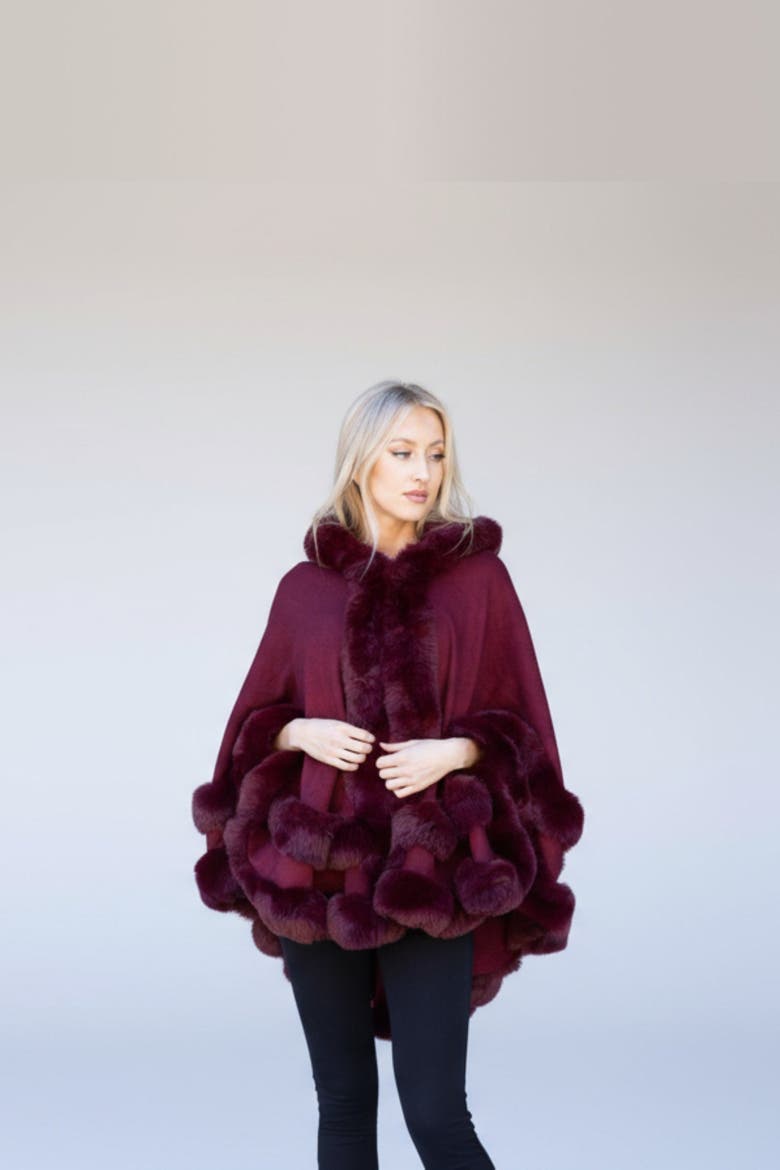 Jolie Hooded Cape Poncho, Alternate, color, Burgundy
