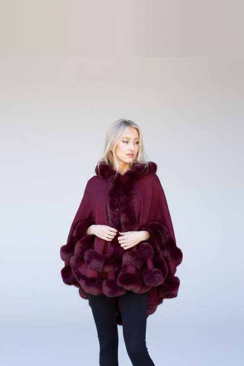 Le Fafo Jolie Hooded Cape Poncho In Burgundy