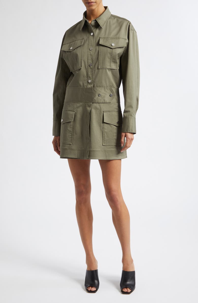 Derek Lam 10 Crosby Brady Long Sleeve Utility Minidress, Main, color, Dusty Olive