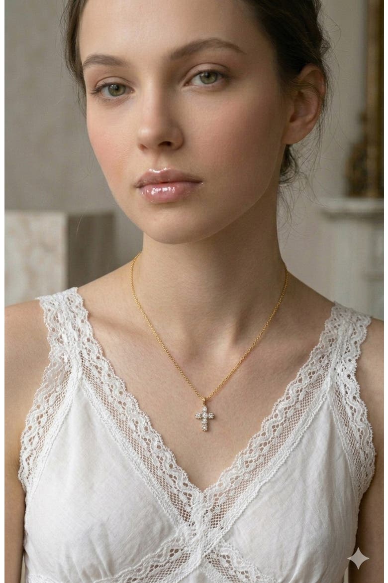 Faith Cubic Zirconia Cross Pendant Necklace, Alternate, color, GOLD