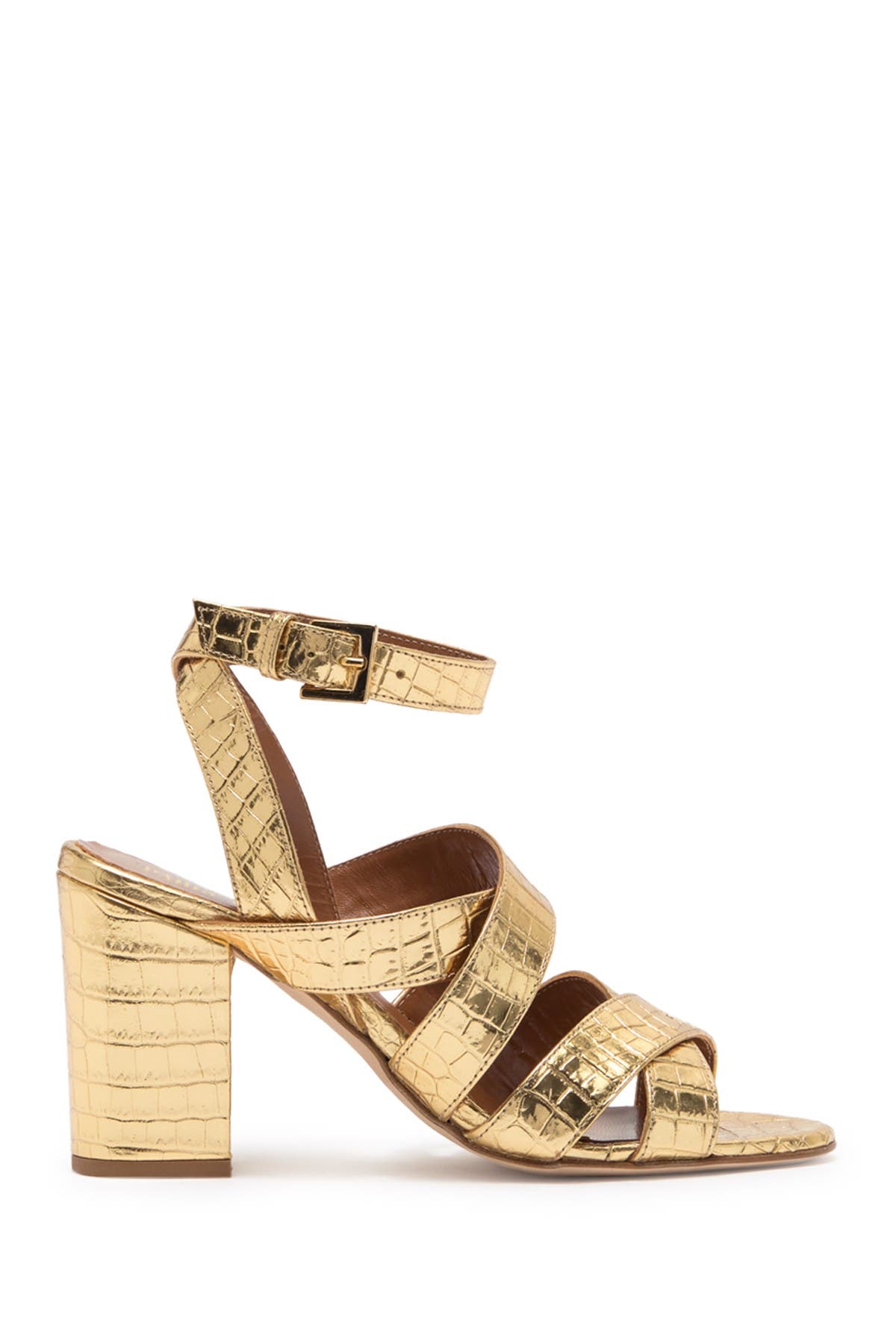 Paris Texas Metallic Croc Embossed Print Strappy Block Heel Sandal, Alternate, color, 