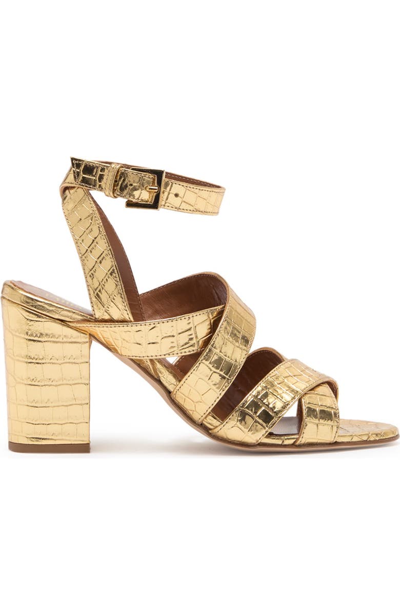 Paris Texas Metallic Croc Embossed Print Strappy Block Heel Sandal, Alternate, color,