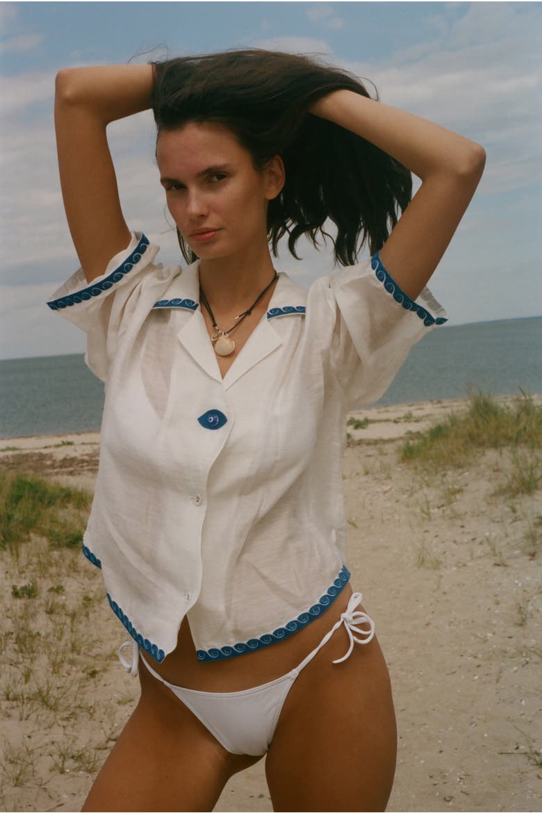 'Evil Eye' Relaxed Crop Cabana Top, Alternate, color, White