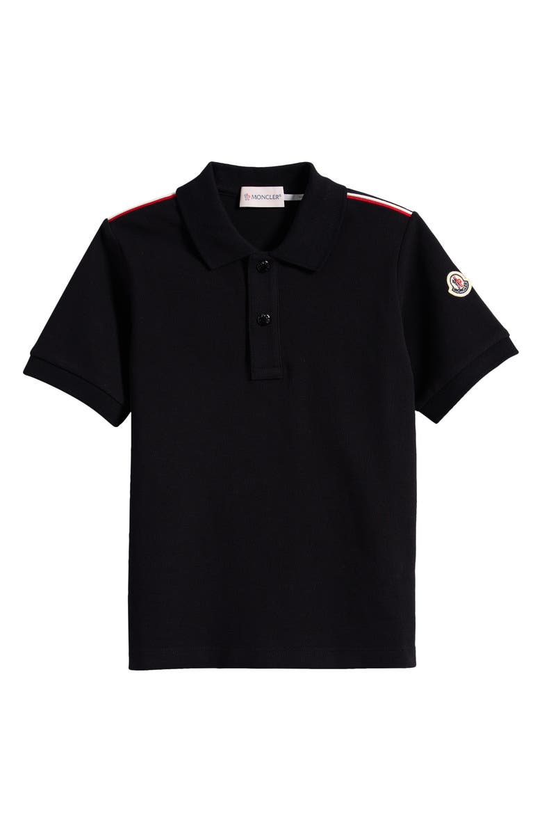 Moncler Kids' Piped Cotton Piqué Polo, Main, color, Black