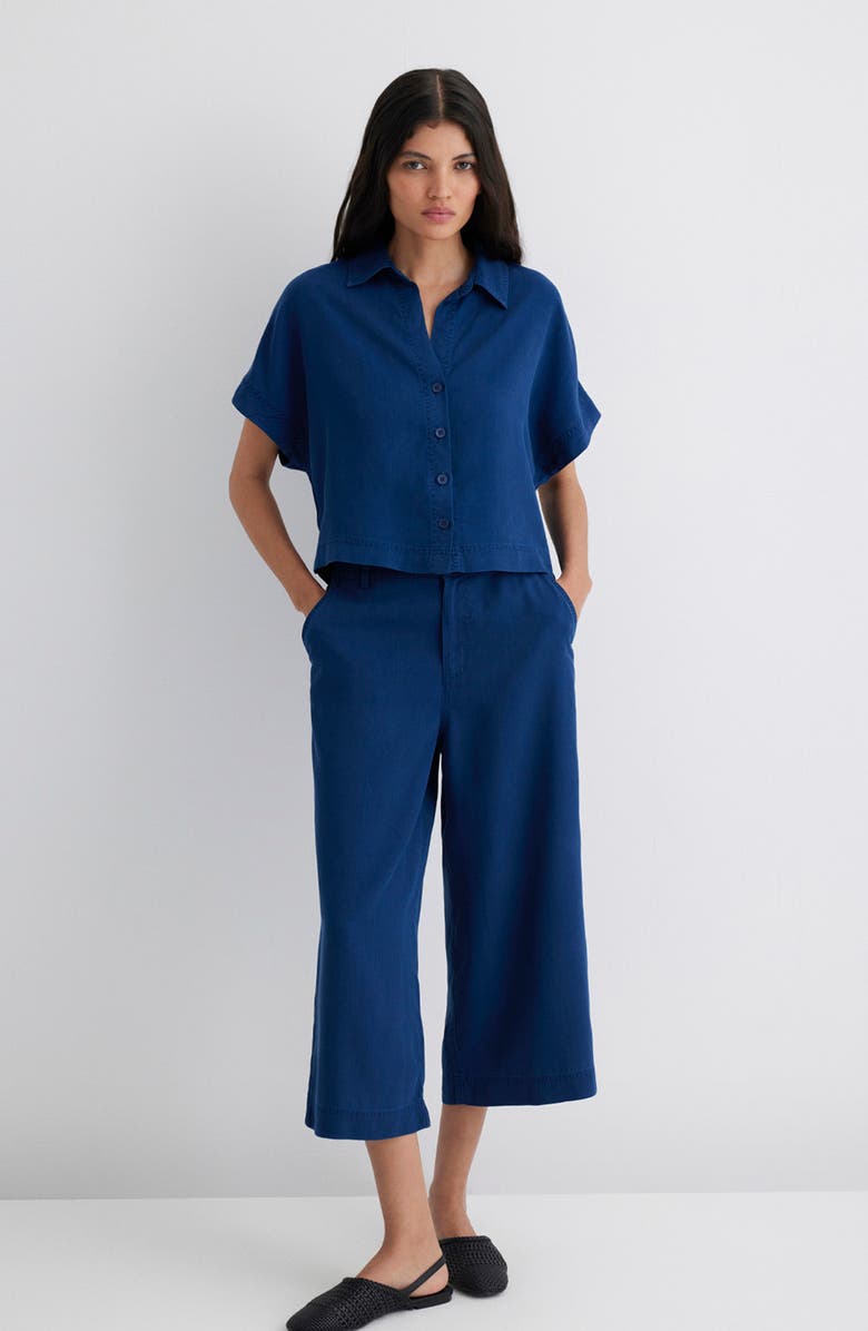 Mavi Jeans Boxy Short Sleeve Button-Up Shirt, Alternate, color, Light Indigo