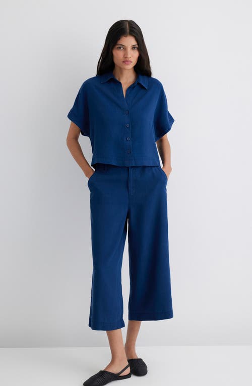 Mavi Jeans Boxy Short Sleeve Button-up Shirt In Blue