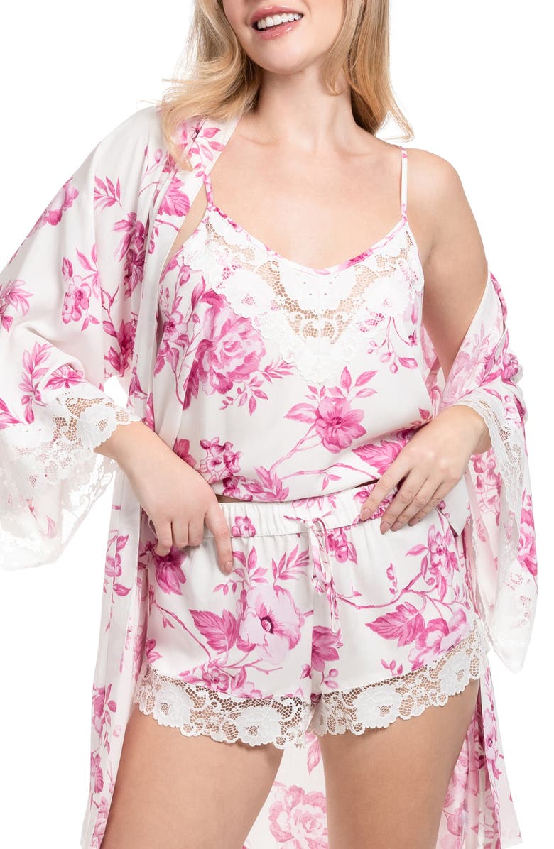 In Bloom by Jonquil Days of Summer Lace Trim Satin Short Pajamas, Alternate, color, Ivory