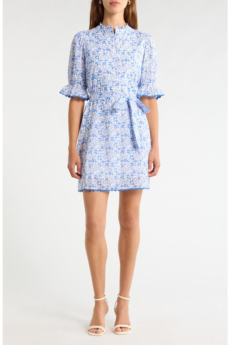 Maisie Miana Ditsy Floral Button-Up Shirtdress, Main, color, WHITE-BLUE-COMBO