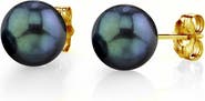 The Pearl Source 6.0-6.5mm Black Akoya Round Pearl Stud Earrings