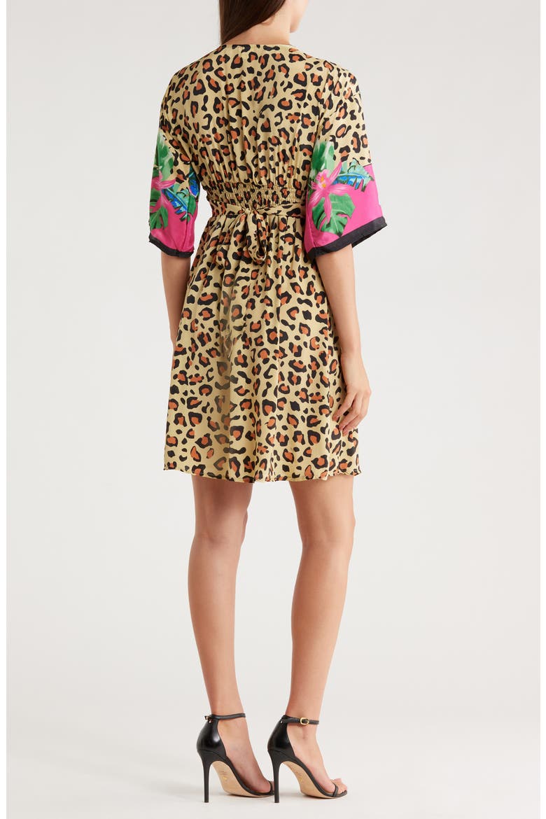 V-Neck Three-Quarter Sleeve Dress, Alternate, color, LEOPARD