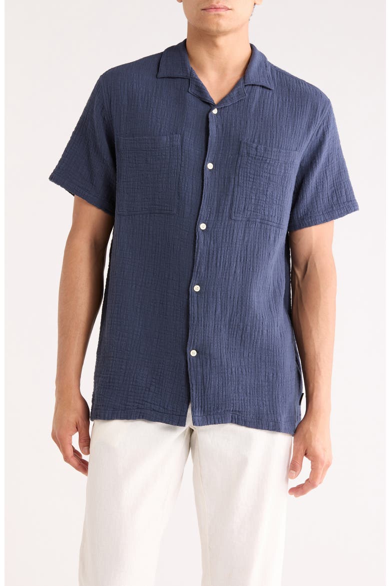 Archer Relaxed Cotton Seersucker Camp Shirt, Main, color, INDIGO