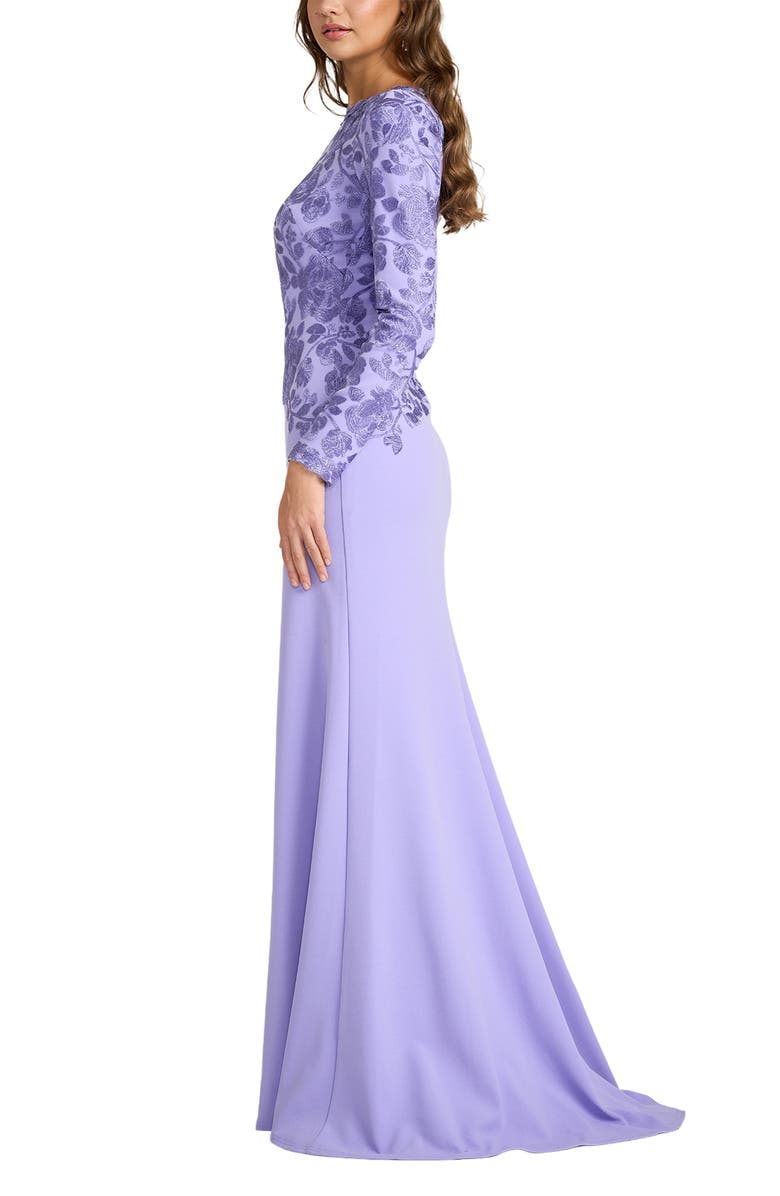 Tadashi Shoji Floral Embroidered Long Sleeve Mermaid Gown, Alternate, color, Lavender Mist
