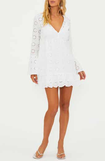 Beach Riot Delaney Eyelet Long Sleeve Cover-Up Minidress
