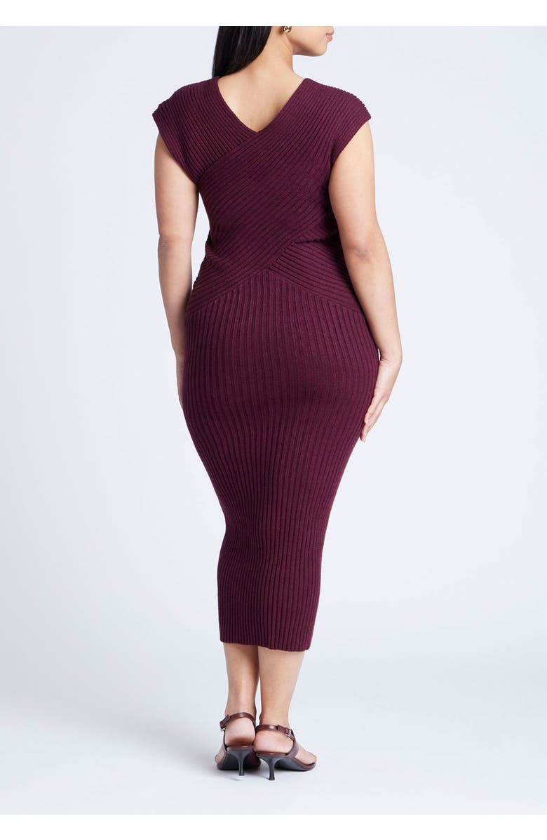 ELOQUII Cross Front Rib Midi Sweater Dress, Alternate, color, Merlot