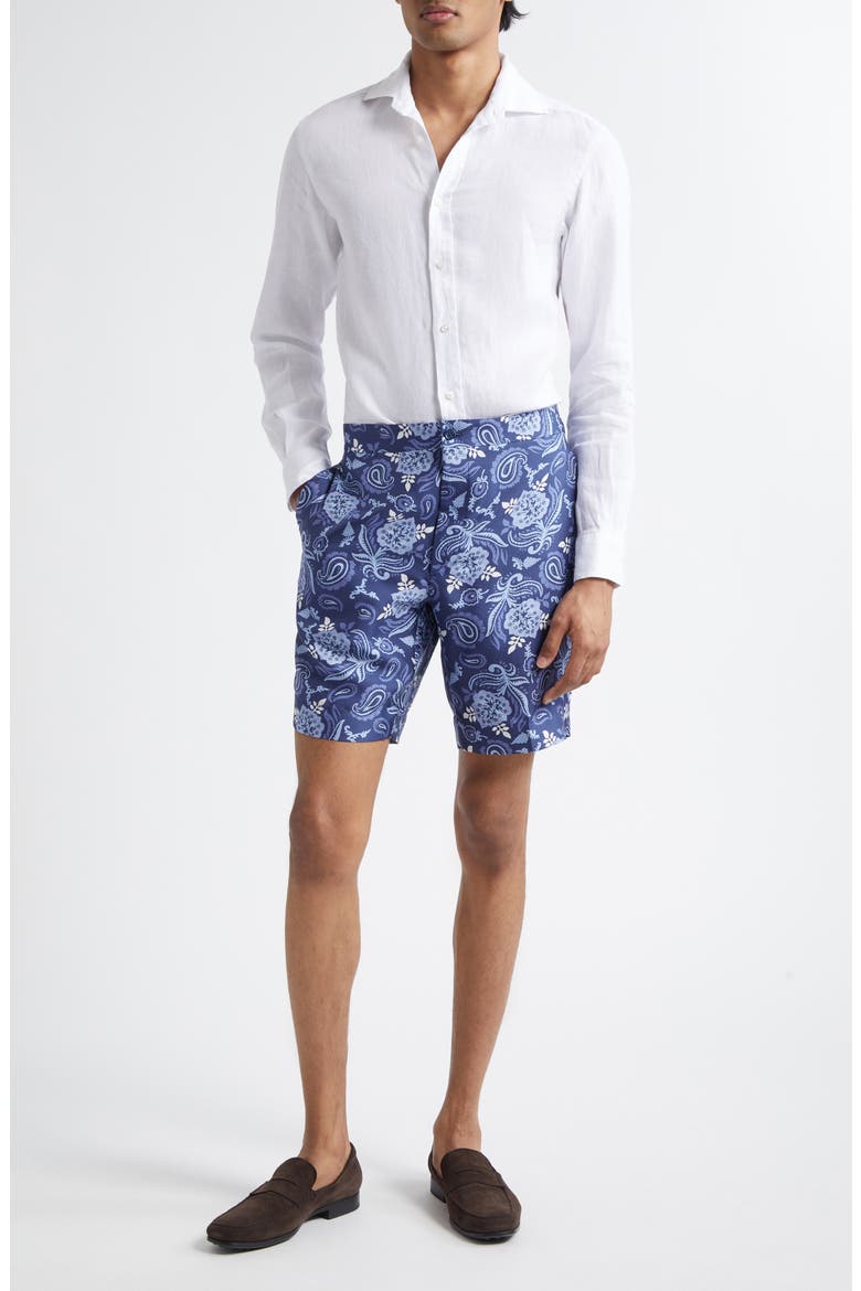 Hand Tailored Maiori Choppa Print Silk Shorts, Alternate, color, NAVY TONAL