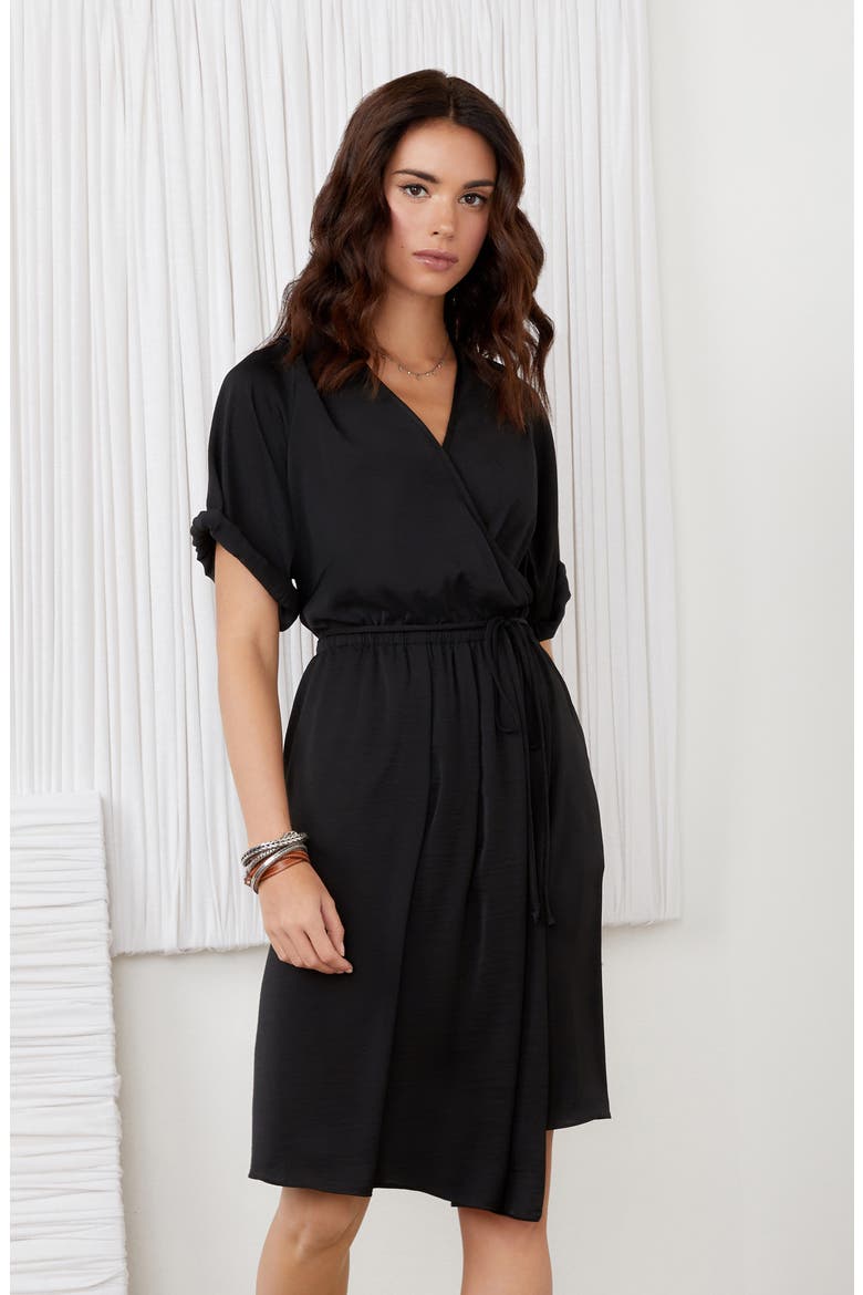 Faux Wrap Dress, Alternate, color, BLACK